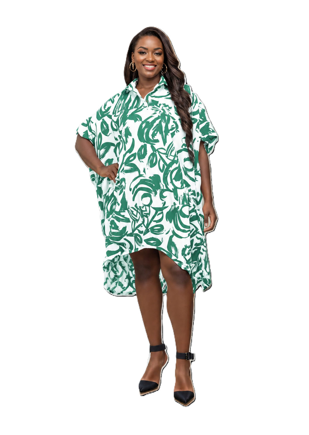 26015 -Women's Short Sleeves Green/White Midi Dress - $15.00 Each (3 pcs per pack)