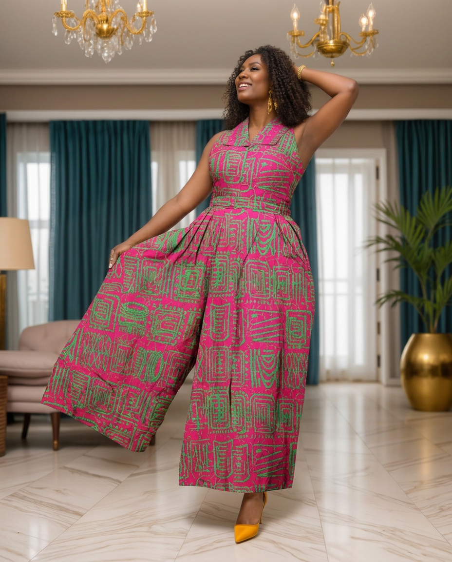 5011 - Three Button Authentic African Long Jumpsuit  (3 PCS PRE-PACK) - $20.00 EACH