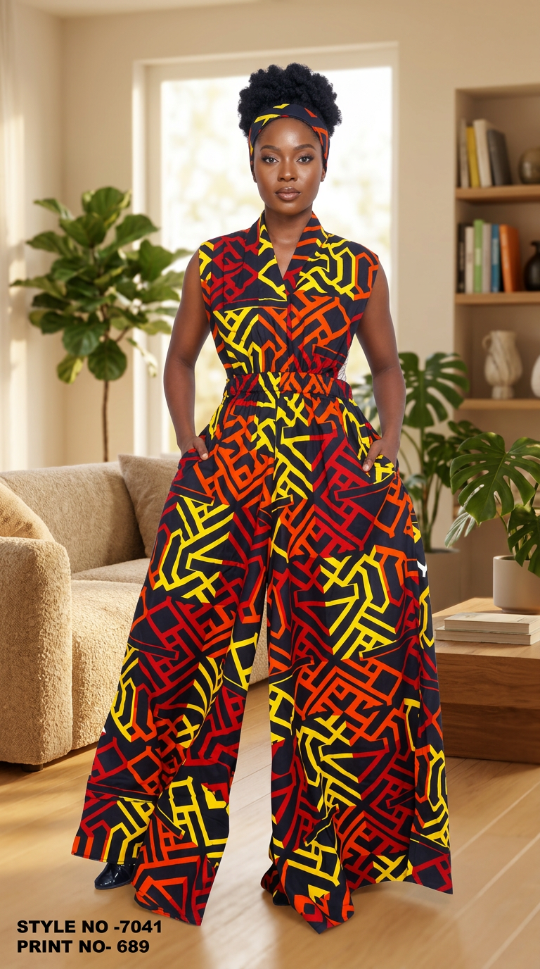 7041 - African Wax Wide Leg Jumpsuit/Dress (3 PCS PRE-PACK) - $30 Each