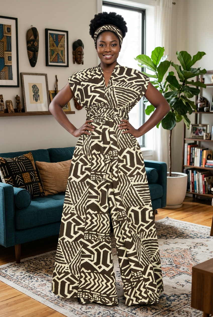 7041 - African Wax Wide Leg Jumpsuit/Dress (3 PCS PRE-PACK) - $30 Each