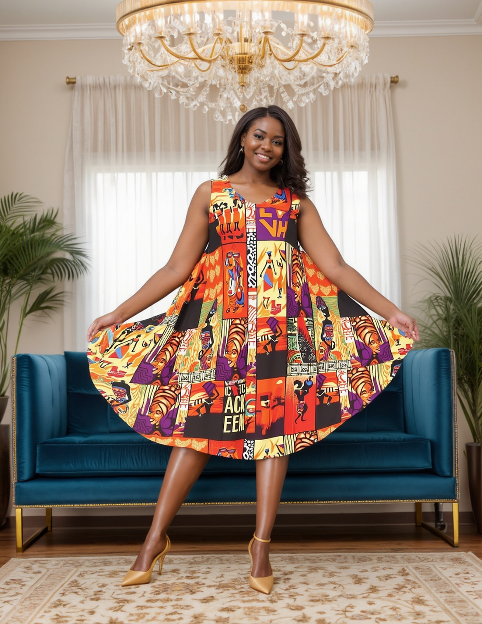 PNA-7046 - Beautiful Women's Lightweight Sleeveless Umbrella Dress With Scarf - (6-PCS PRE-PACK) ($8 Each)