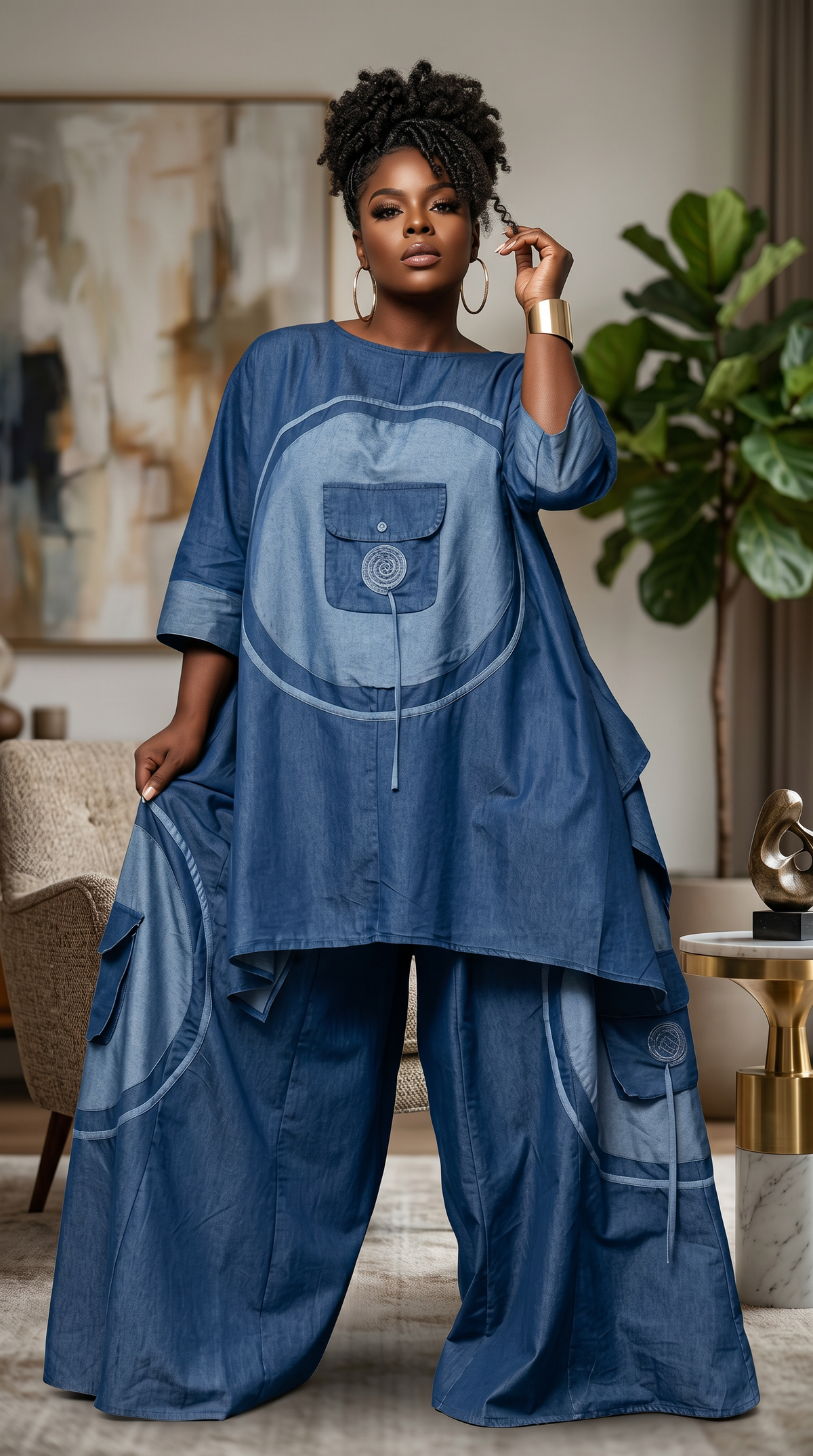 7918 D - Elegant 2-Pcs Denim Top & Pant Set - $30.00 Each (3 pcs per pack)
