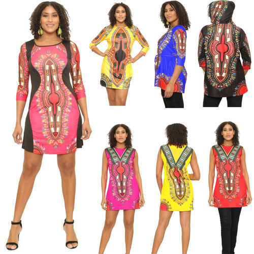 $5 Each (20 pcs for $100) Women's Dashiki Tunics / Dresses - Assorted Box
