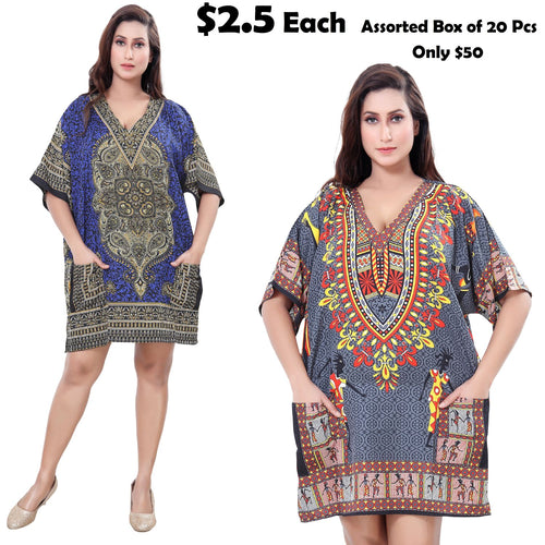 $2.5 Only Each Tunic (20 pcs for $50) Women's Tunics Colorful Prints - Assorted Box