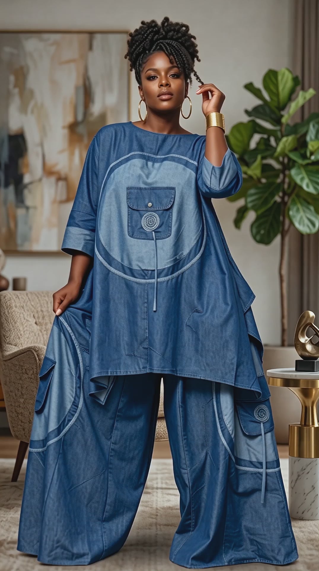 7918 D - Elegant 2-Pcs Denim Top & Pant Set - $30.00 Each (3 pcs per pack)